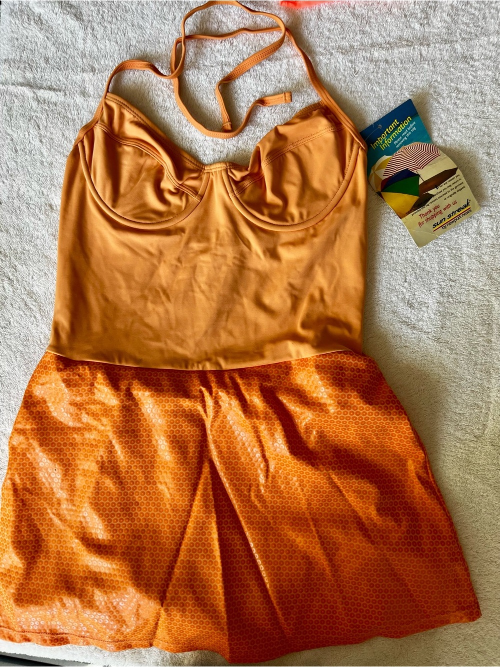 Women's Orange Halter with sequiny Skirted One-Piece Swimsuit